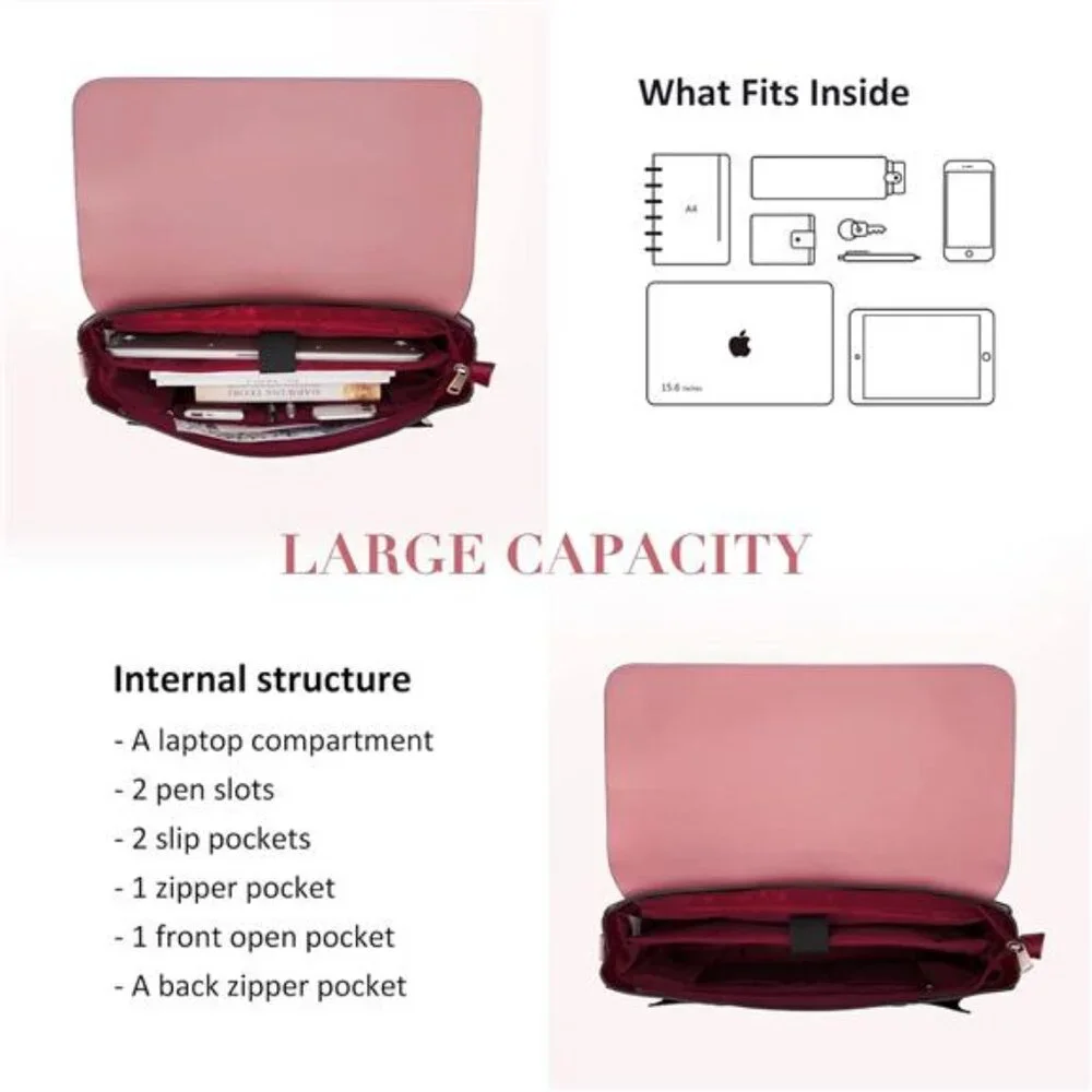 Women's Laptop Bag Vegan Leather Messenger Bag Briefcase Backpack, 15.6 inch